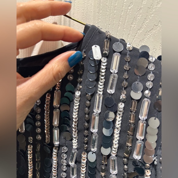 MAC DUGGAL Dress Size 4 Evening Gown Sequin Beaded Midi Gray NEW Flaw - Picture 5 of 13